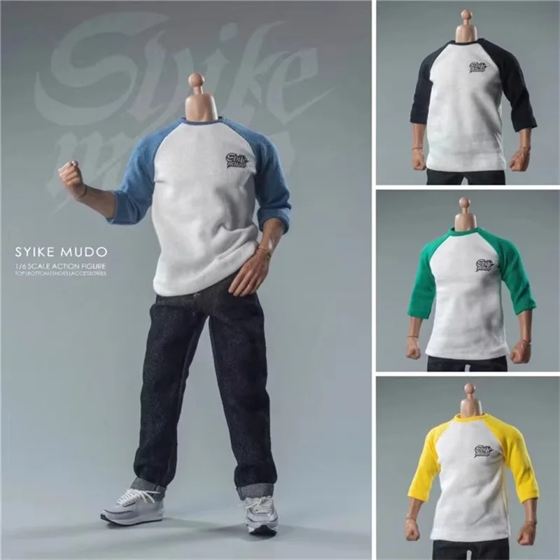 SKM013 1/6 Soldier Trendy Spliced Medium And Long Sleeved Sweater Base T-shirt Clothing Model Fit 12'' Action Figure In Stock