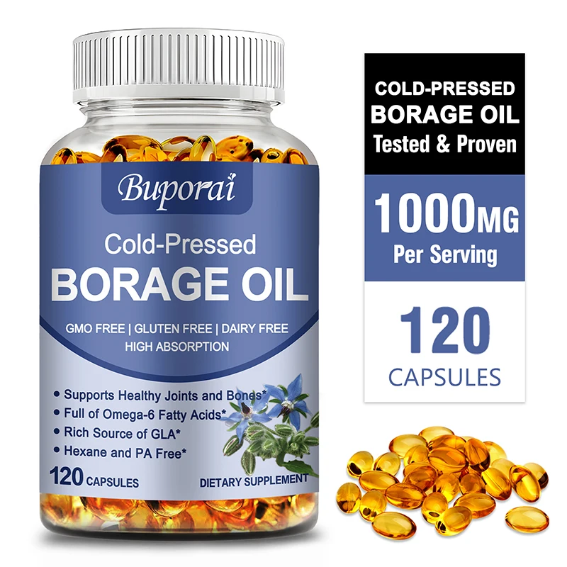 

Borage Oil Supplement - Rich in GLA, Promotes Heart Health, and Is Beneficial for Skin, Hair, and Bones, Non-GMO