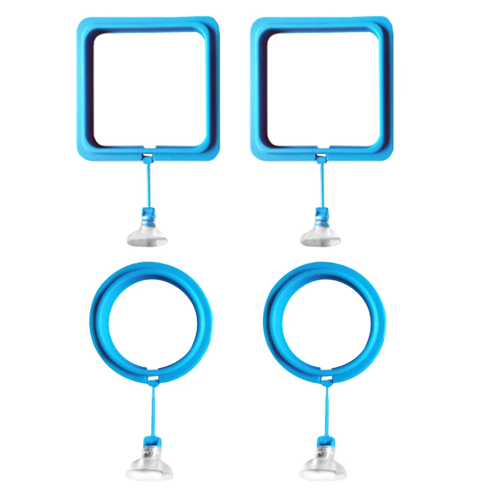 

4pcs Feeding Ring Blue Suction Cup Lightweight Durable Plastic Fish Tank Feeder Easy Clean High Buoyancy Fixed Point Food