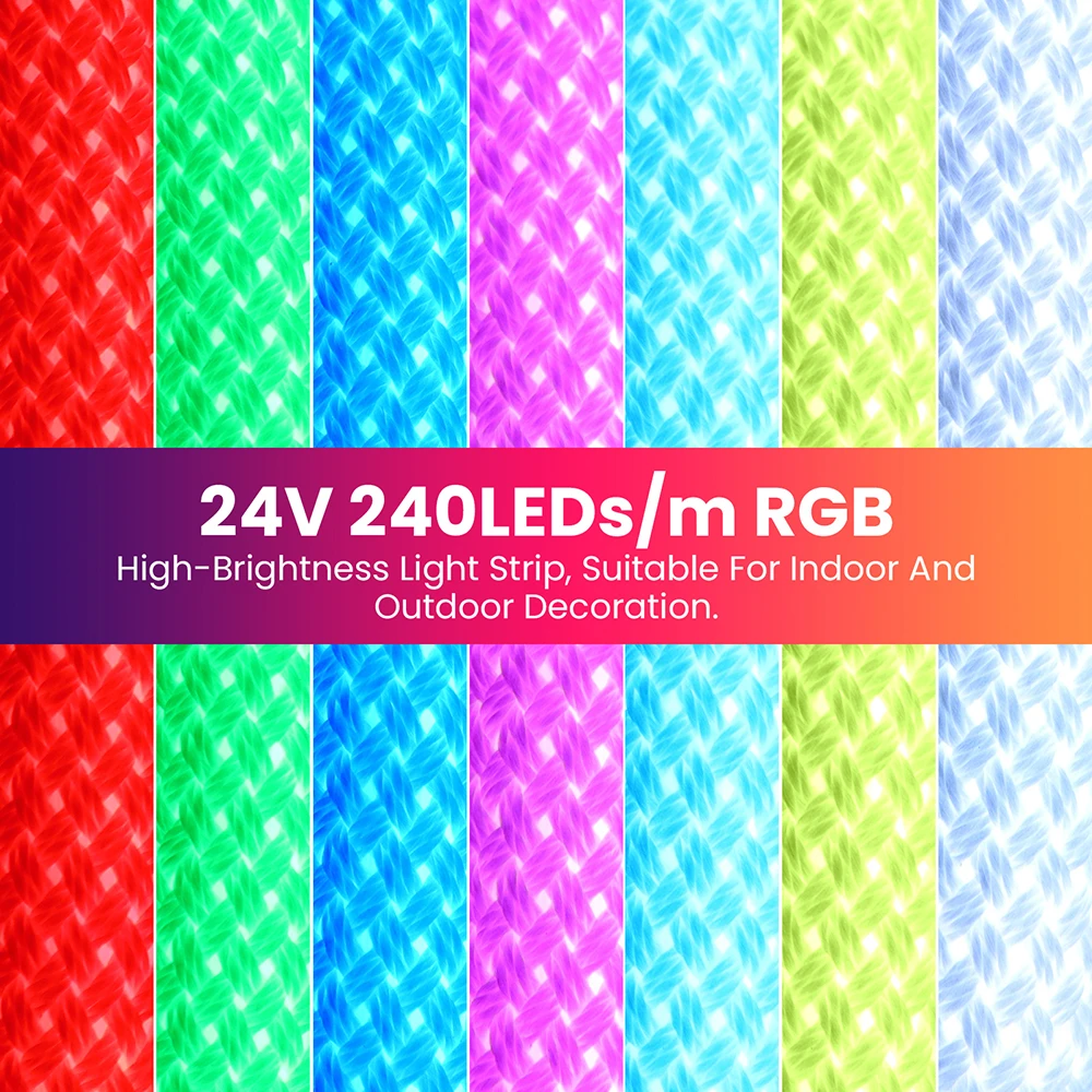 360 Round RGB LED Neon Strip Light 24V Flexible Nylon Mesh Silicone Tube 3535 240 LEDs/m IP67 Waterproof 5m 10m 0.5m Decoration