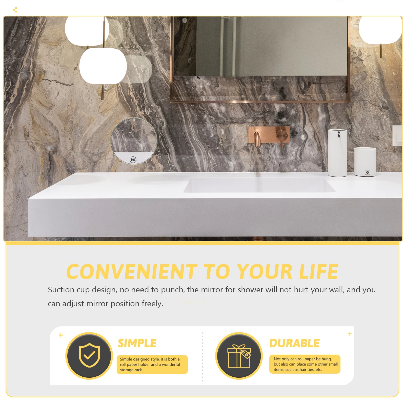 

Magnifying Shower Mirror Suction Cup Single Side Magnifying Makeup Mirror Bathroom Wall Adjustable Portable High Definition