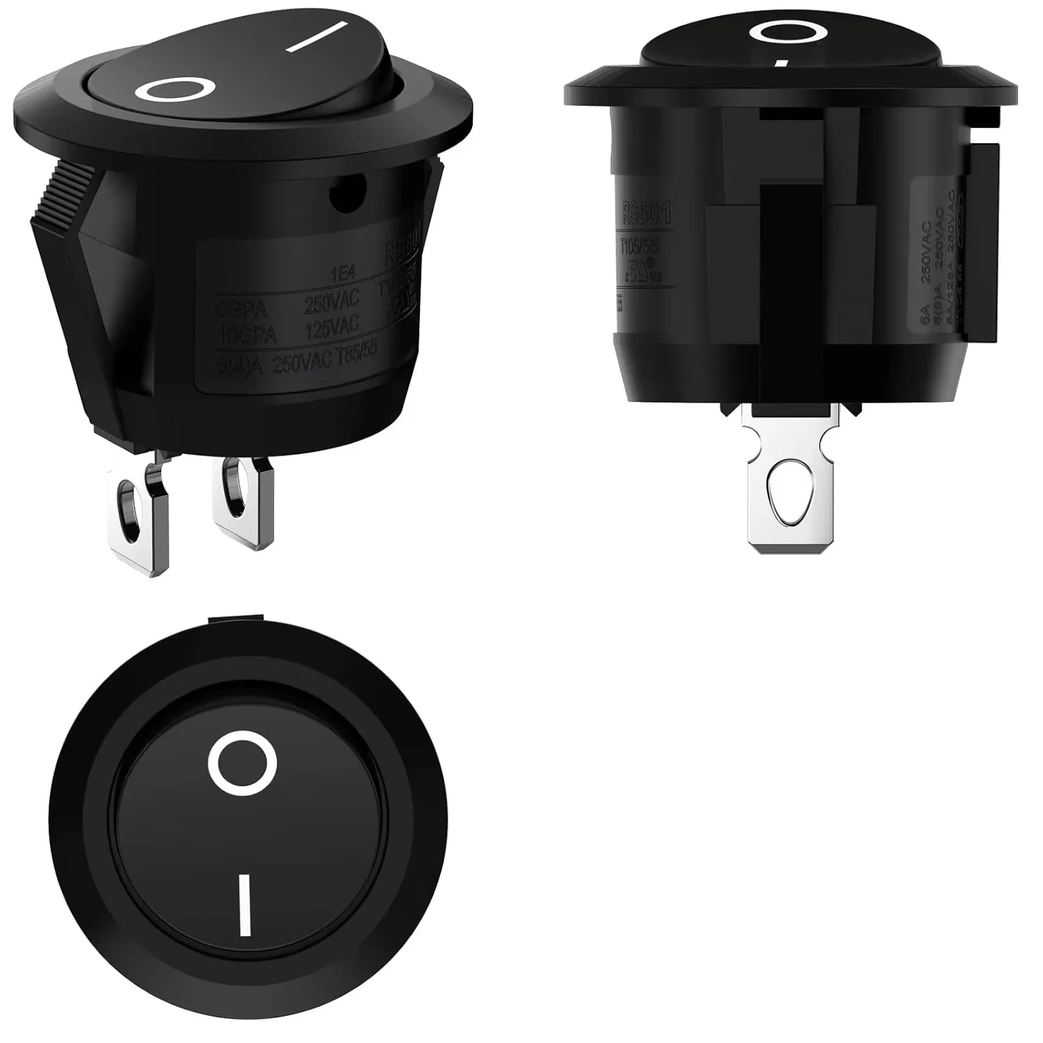 10Pcs Black Mini Round Rocker Toggle Switch On Off 2 Pin 3A 250V 6A 125V 15mm Circle for RV Car Truck Boat DIY Electrical Parts