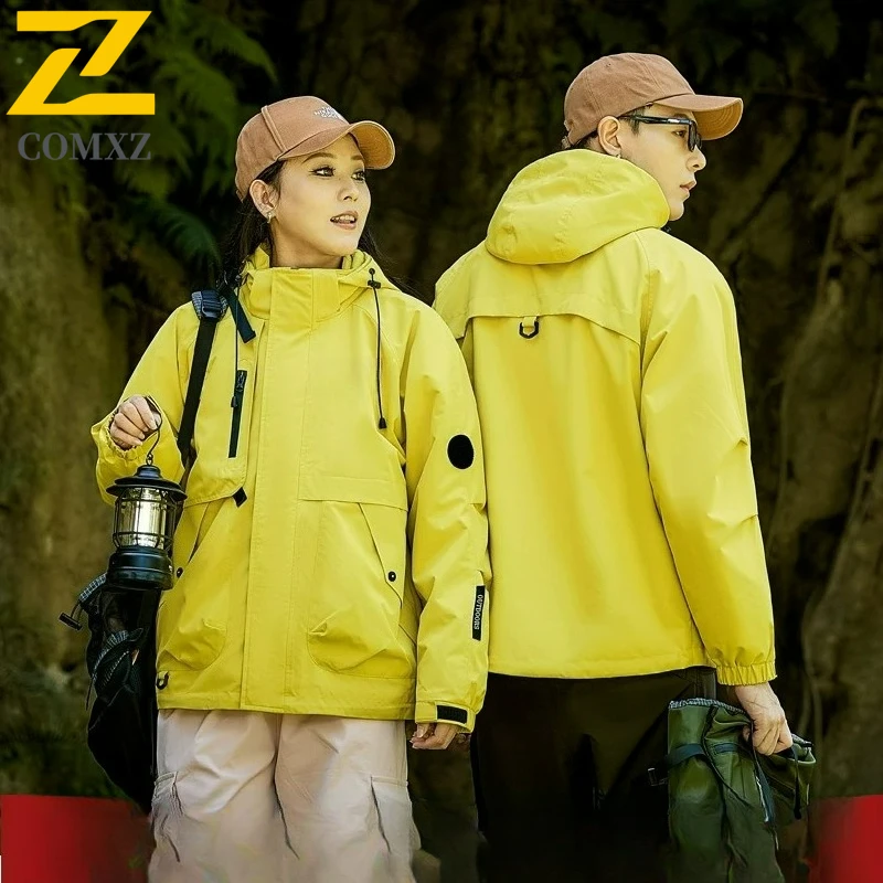 

COMXZ Men Trench Coat Hooded Softshell Loose Outdoor Waterproof Adventure Autumn Travel Biker Jacket Autumn Breathable Jackets