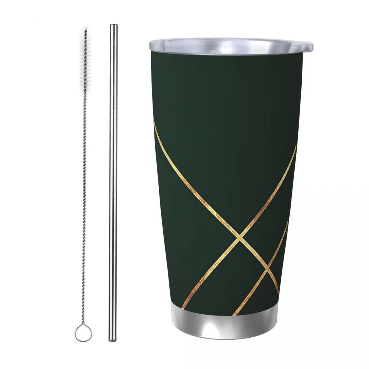 

Minimalist Dark Green And Gold Lin Stainless Steel Tumbler Vacuum Insulated Mug Thermal Cold Cup Straw With Lid 20oz