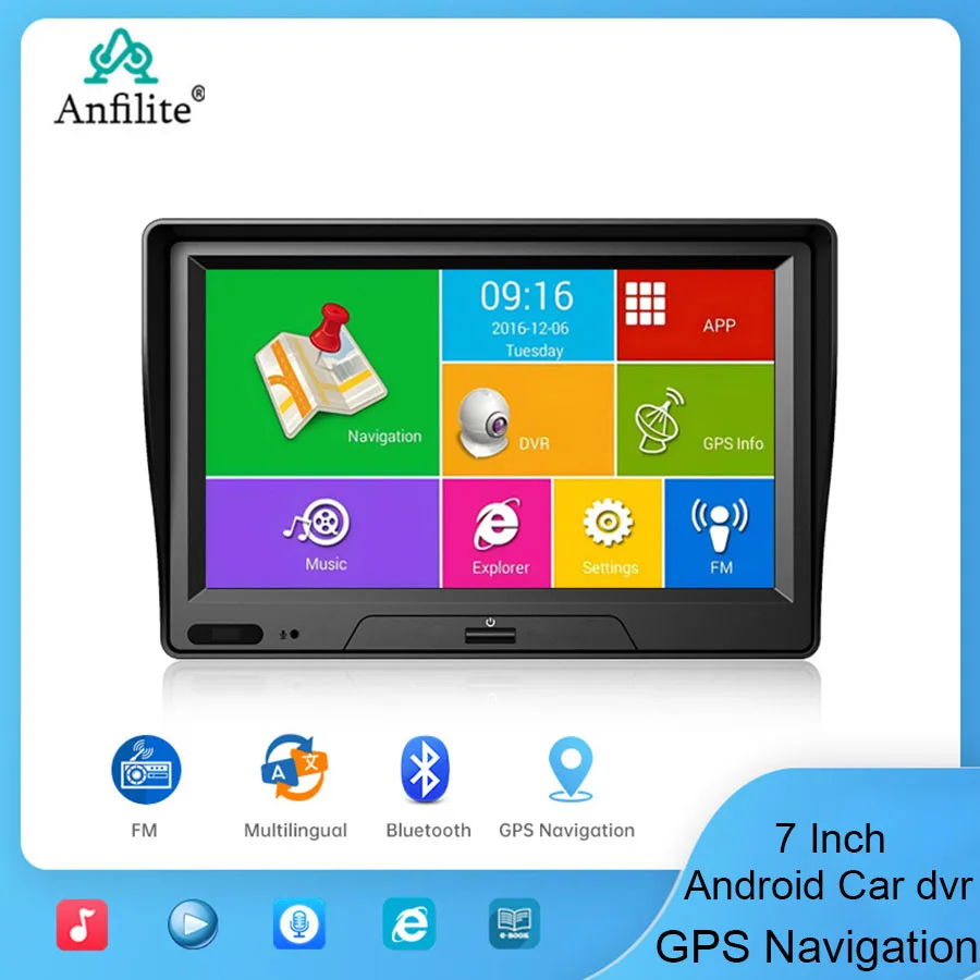 7 inch car Android GPS Navigator 1080P video Recorder Registrar ROM 16GB RAM 1GB with visor dash cam with free Europe maps