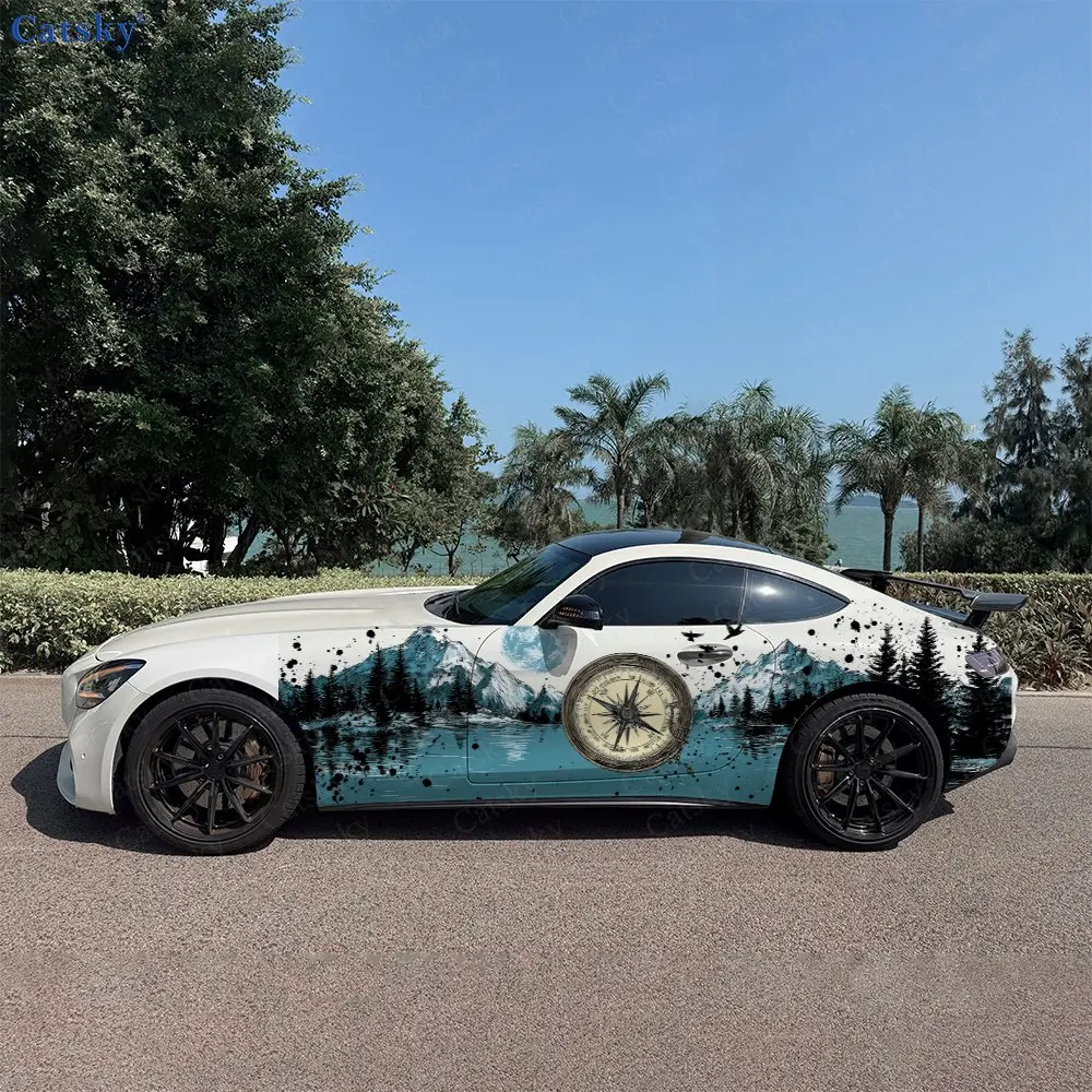 

Наклейка на боковую часть автомобиля Compass, Blue Mountain Forest Splash, самоклеящаяся, из ПВХ, водонепроницаемая и устойчивая к царапинам, аксессуар для автомобиля, подарок