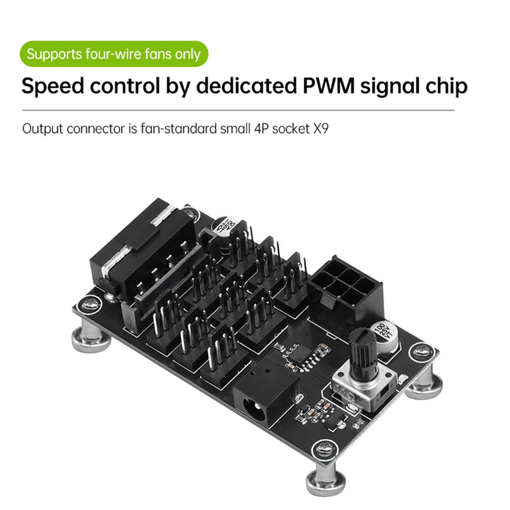 DC12V 9Way PWM Fan Speed Controller PC Hub Cooling Fan Speed Controller Knob Adjustment 1-100% Adjustable for 4Pin Interface Fan