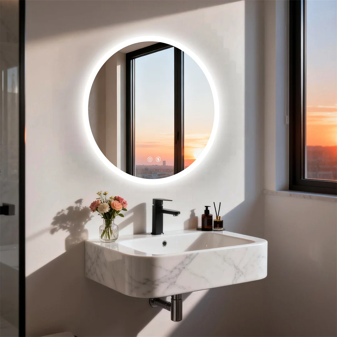 LUVODI 32”Round Backlit Bathroom Mirror Wall Hanging Vanity Mirror with Aluminum Frame, Memory Function, Anti-Fog Dimmable