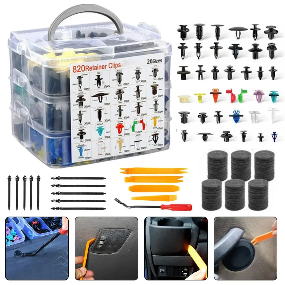 

820/925 шт., комплект автомобильных пряжек в штучной упаковке, винт для бампера, ремонтная заклепка, крепеж, инструменты для автоматической подставки, универсальный набор деталей для салона автомобиля