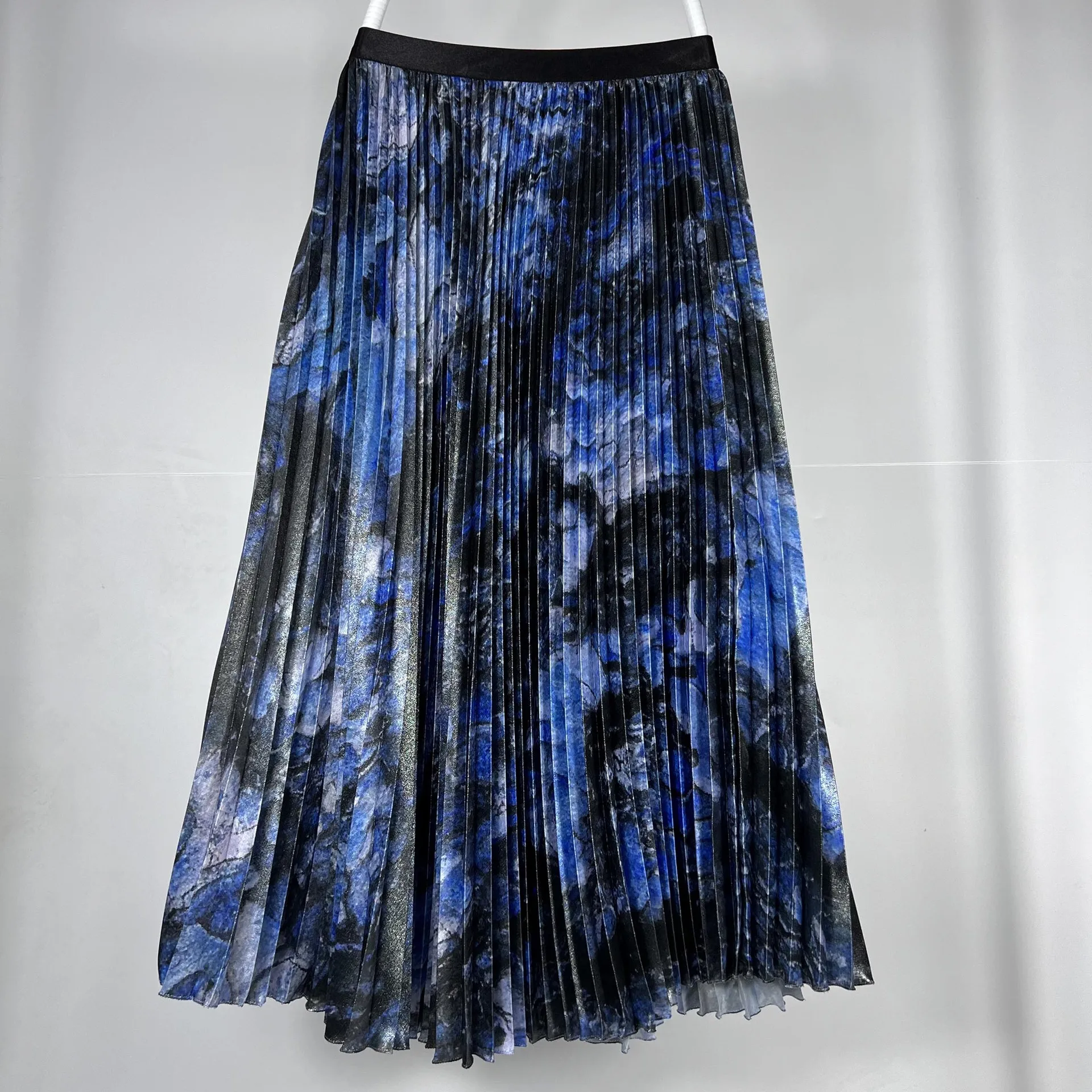 Vintage Floral Print Women Midi Skirt 2024 Elastic High Wais Artistic High Street Summer Pleated Skirt