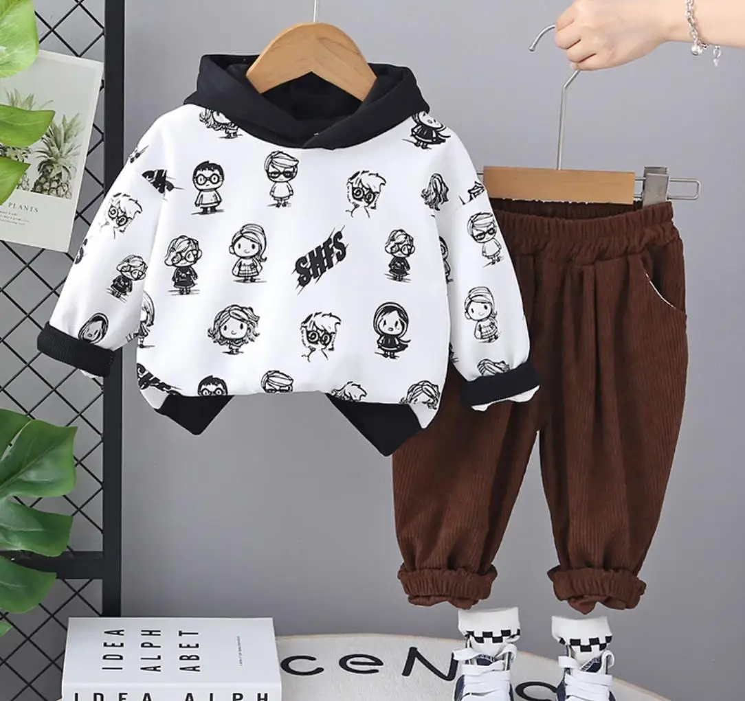 

Toddler Tracksuits for Baby Boys Clothes Outfits Long-sleeved Printed Hooded Sweatshirt And Pants Children Suits Kids Tracksuits