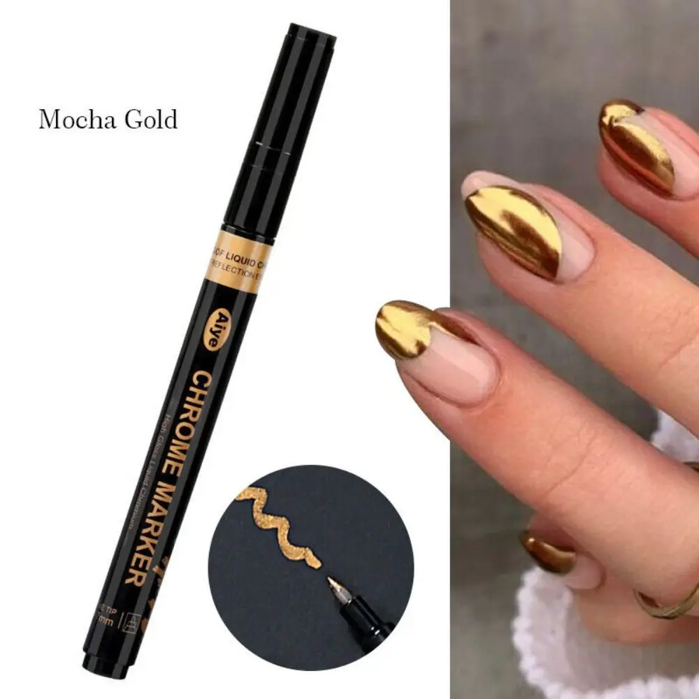 Trendy Metallic Nail Polish Pen Rose Gold High-gloss Varnish Pen Mirror Silver Chrome Touch-up Pen Nail Art