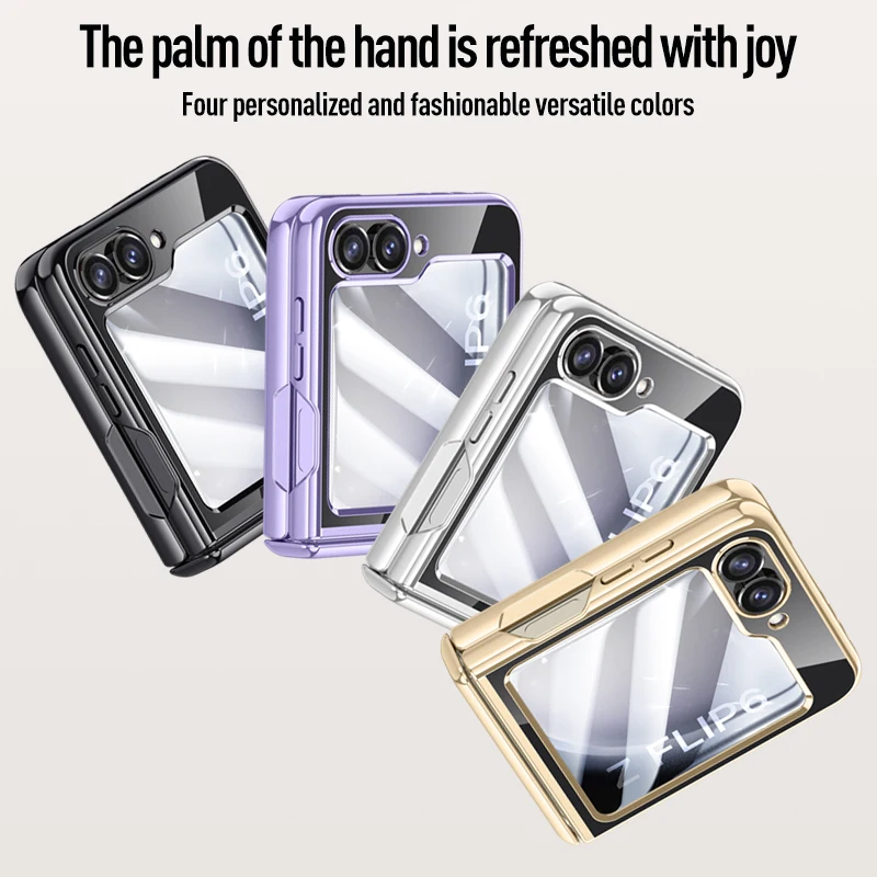 Electroplating Transparent  Phone Case for Samsung Galaxy Z Flip 6 5 Flip6 Flip5 5G Full Hinge Protection Shockproof Cover
