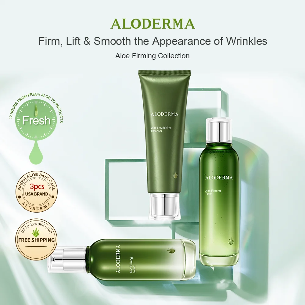 ALODERMA Aloe Vera Firming and Nourishing Skincare Set of 3 Pieces to Reduce Wrinkles Tighten Skin