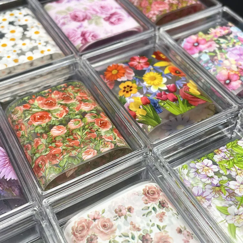 1Pc 100cm Flower Nail Foils for Transfer Paper Floral Stickers Colorful Nails Wraps Tulip Purple Nail Art Decorations