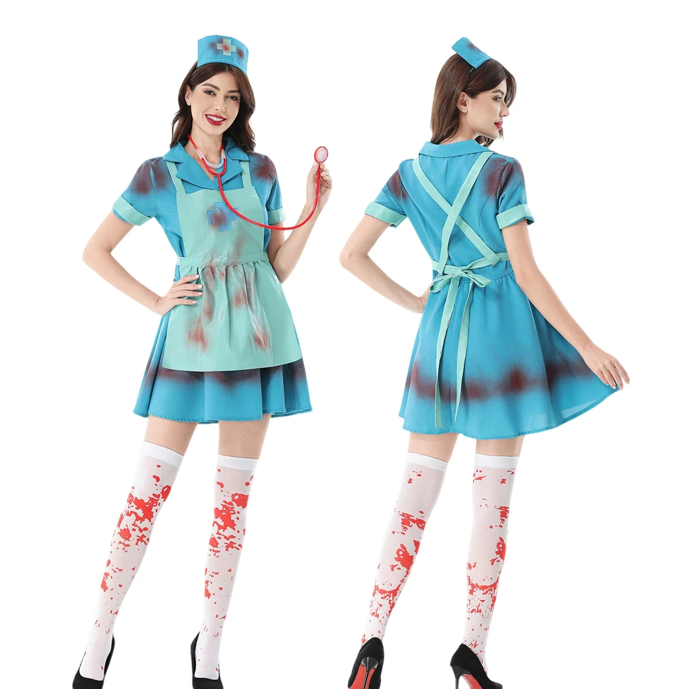 

Halloween Nurse Cosplay Costume Bloody Horror Dress Bloodstain Performance Clothes Sexy Uniform Outfit