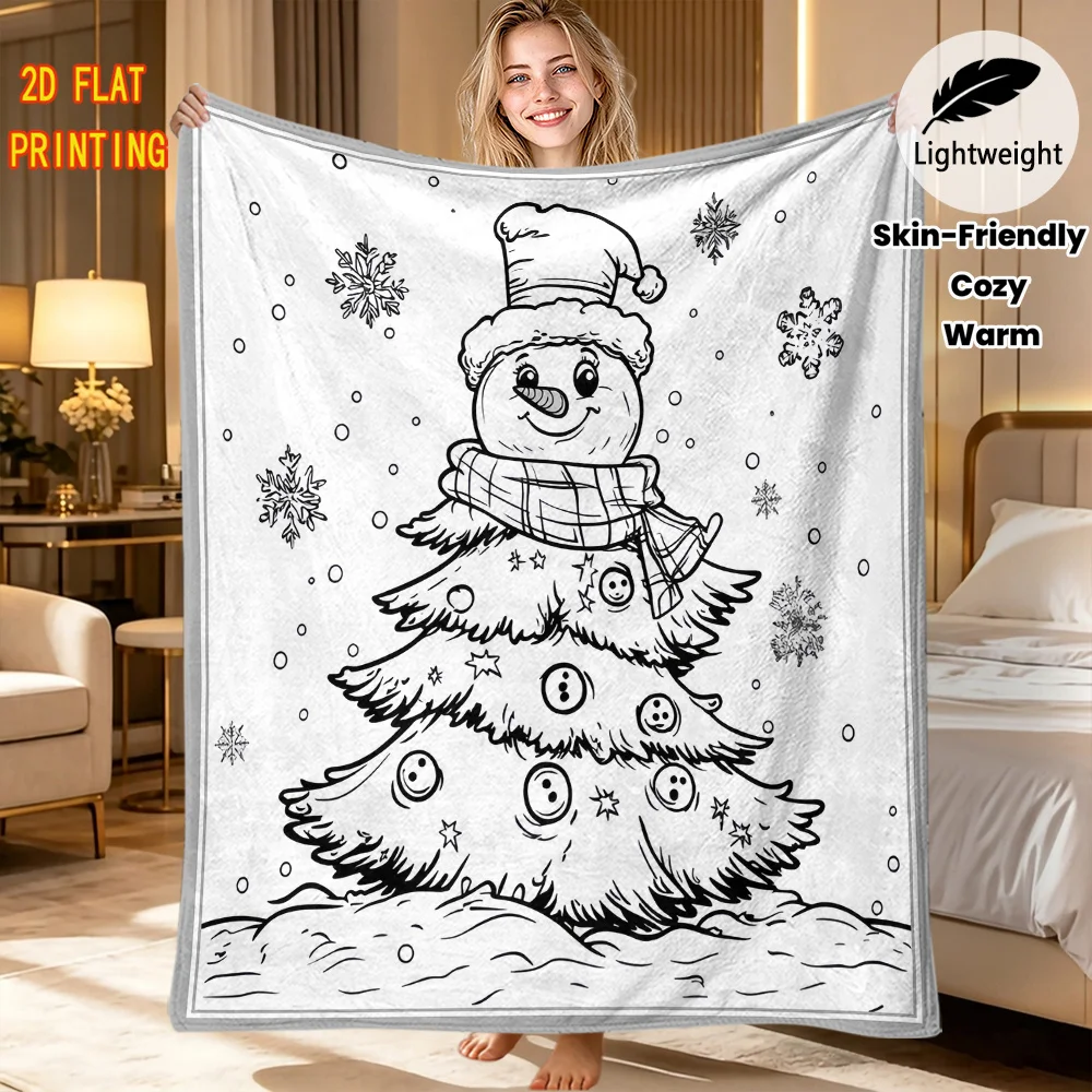 Reusable Hand Painting DIY blanket Christmas Snowman Tree Winter Line Blanket Warm Flannel Throw Creative Xmas Gift