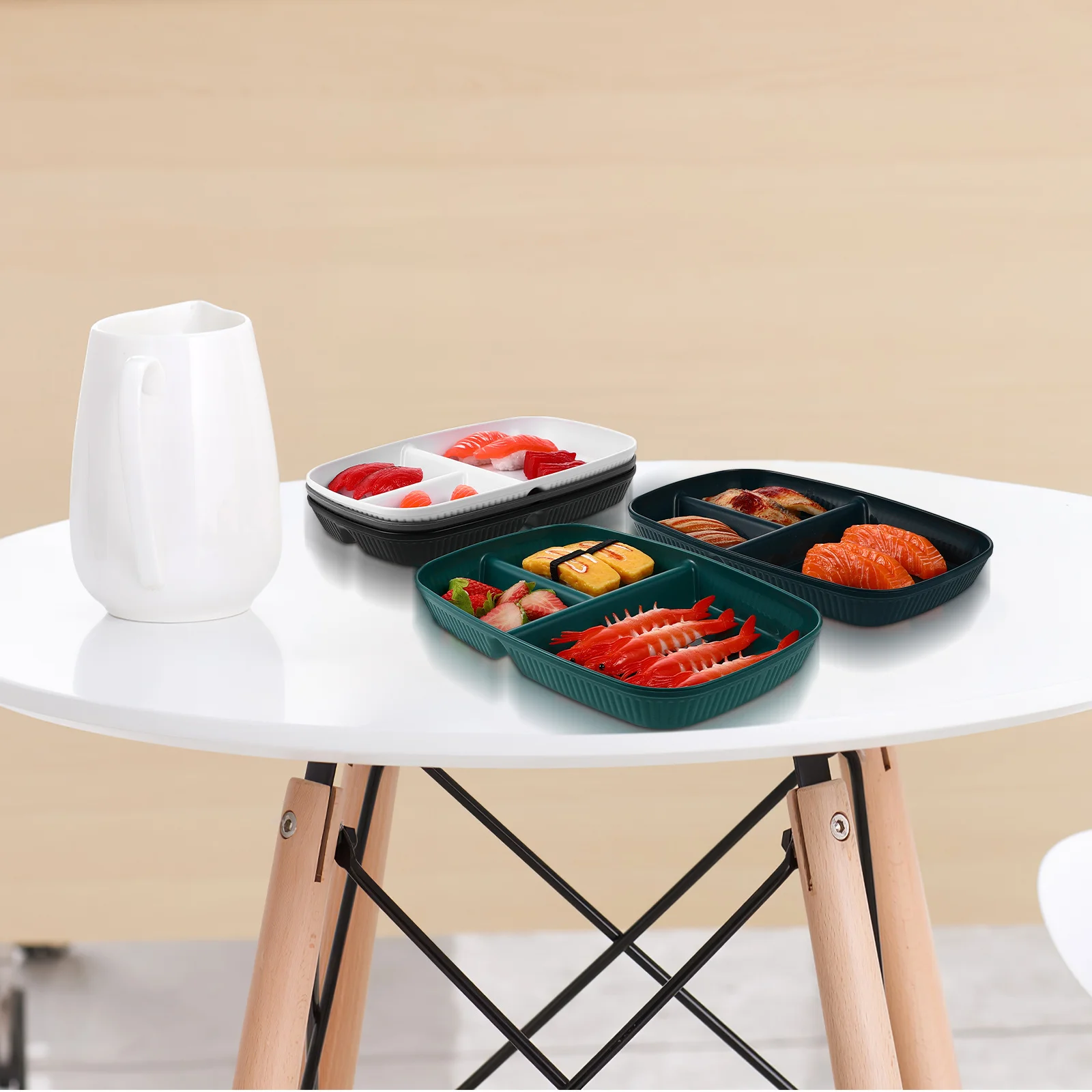 

5Pcs Divided Dinner Plates Portion Control Reusable Food Tray Stackable Sectioned Plates for Diet Snack Serving Meal Prep