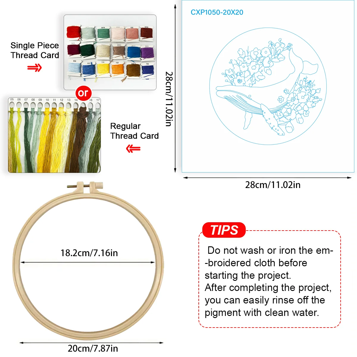 1 Stück 20X20CM/15X15CM 7,87/6,3 Zoll Stickerei-Starter-Kit DIY-Kit Heimdekoration, Wal, Stickerei-Set – Detail 6