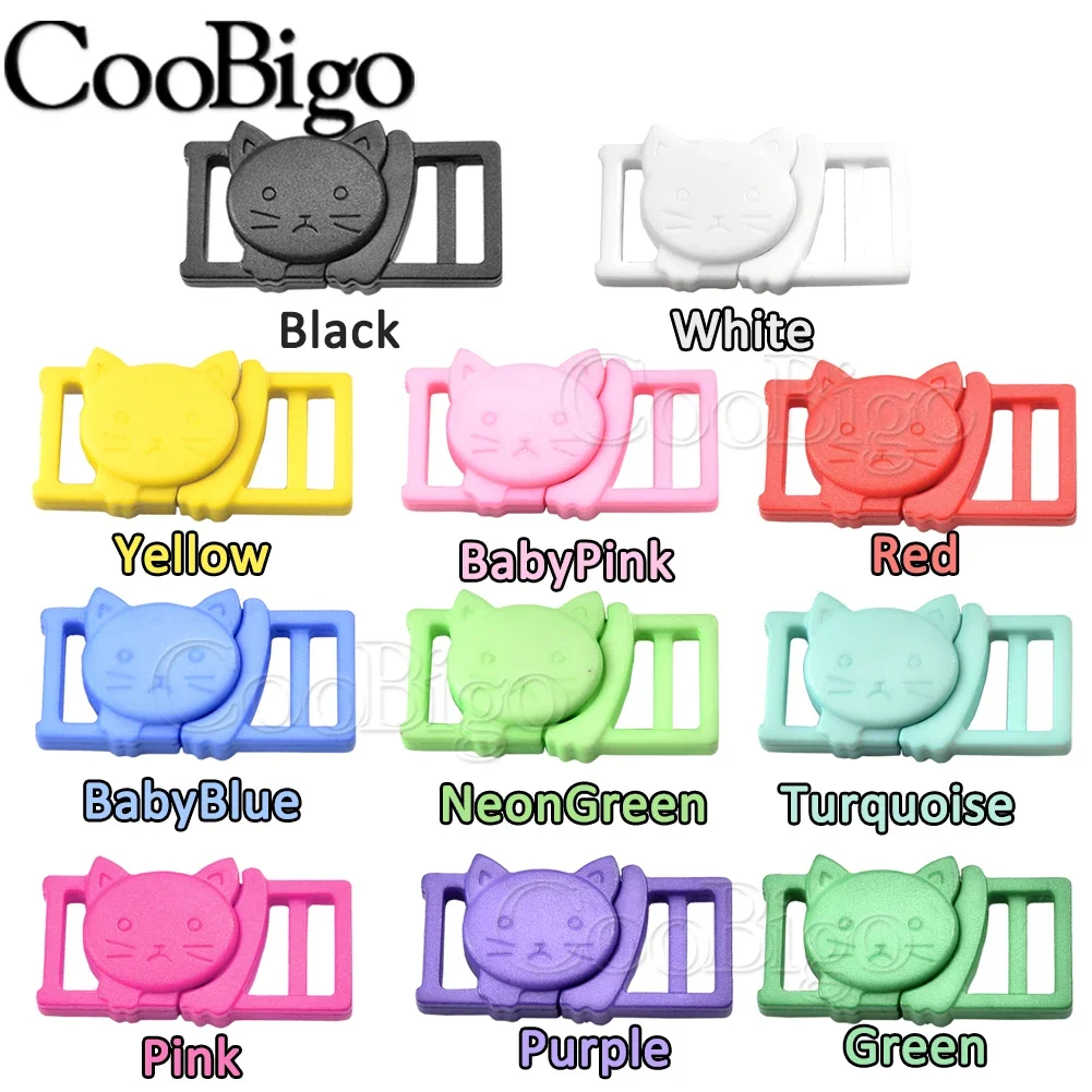 10pcs Cat Head Plastic Safety Breakaway Side Release Bracelet Buckles Pet Collar Paracord Webbing Garment DIY Accessory Colorful