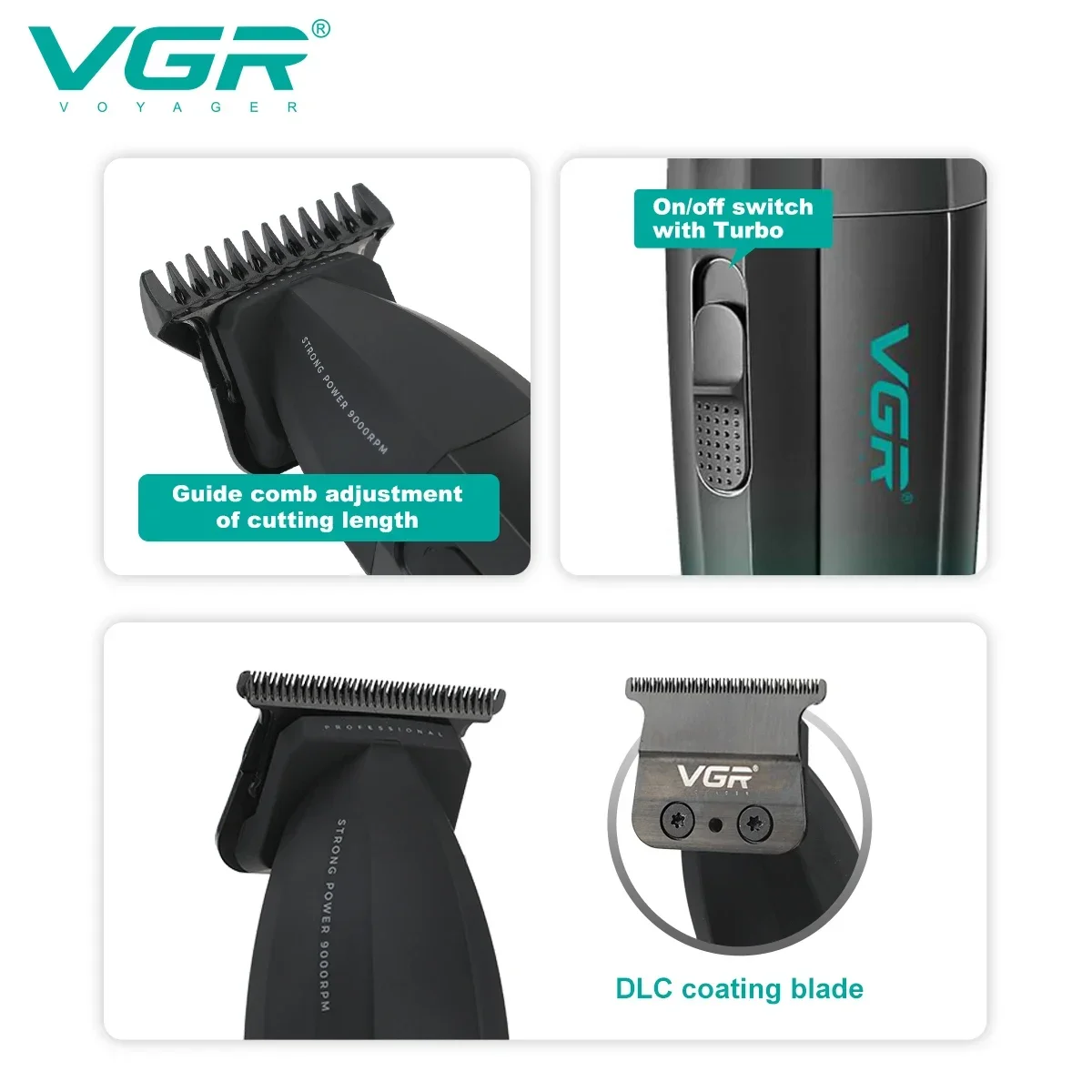 VGR Professional Hair Trimmer Barber Electric Rechargeable Hair Clipper Beard Haircut Kit Machine Facial Trimer For Men V-906