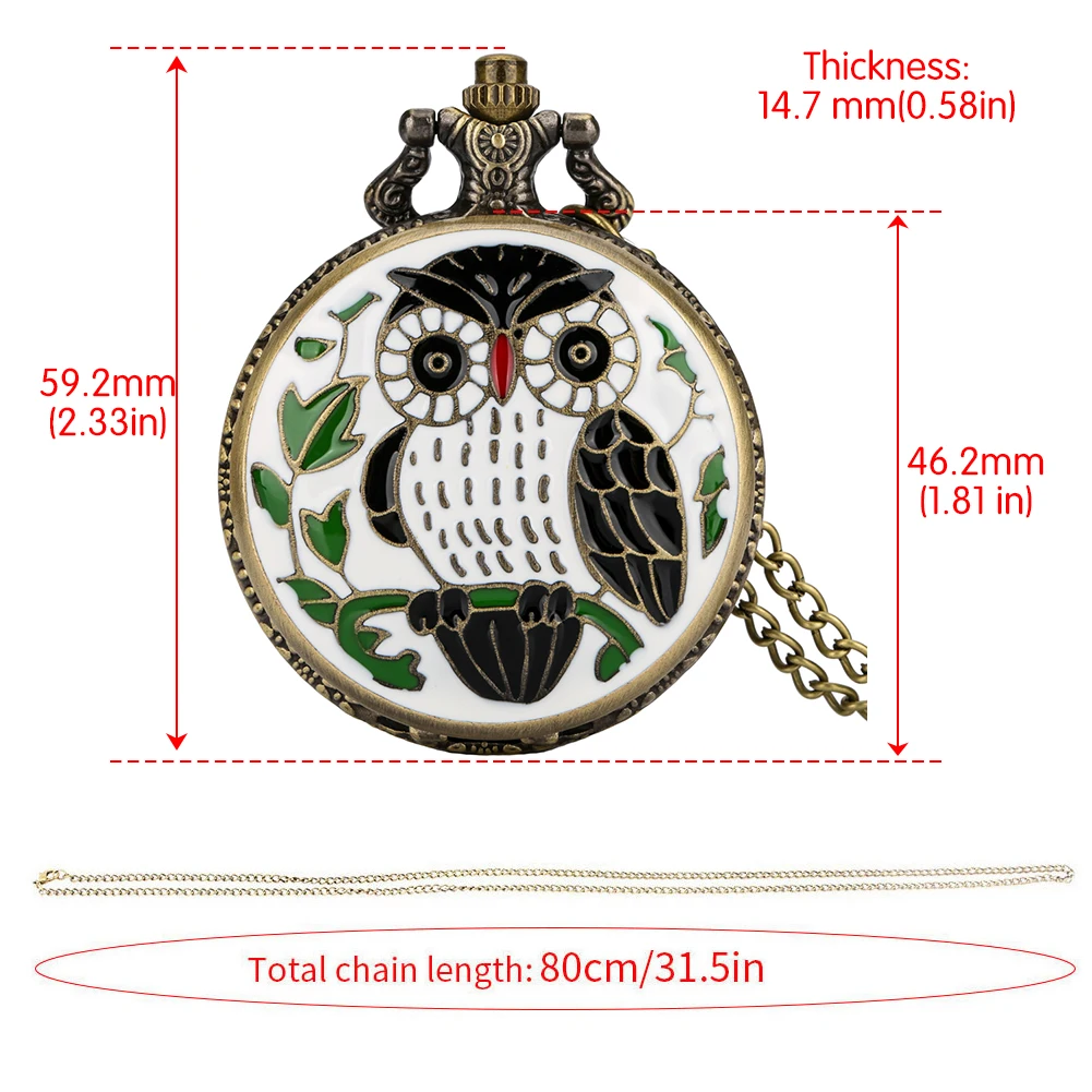 High Quality Drop Glue Owl Pocket Watch Full Hunter Quartz Necklace Lovely Animal Watch Antique Pendant Antique Clock FOB Gifts