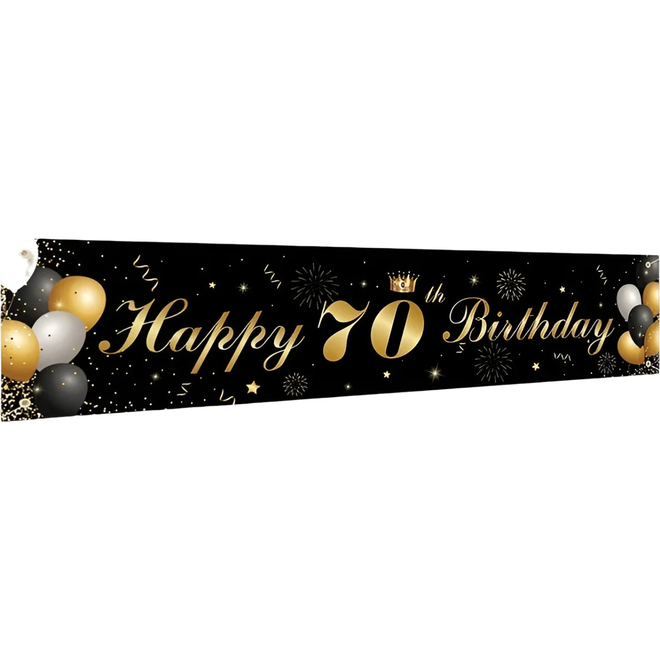 Slingerbanner voor 70e verjaardag zwart goud 180x40 cm, jubileumdecoratie, hangende decoratie, achtergrond voor foto's, feest, groot