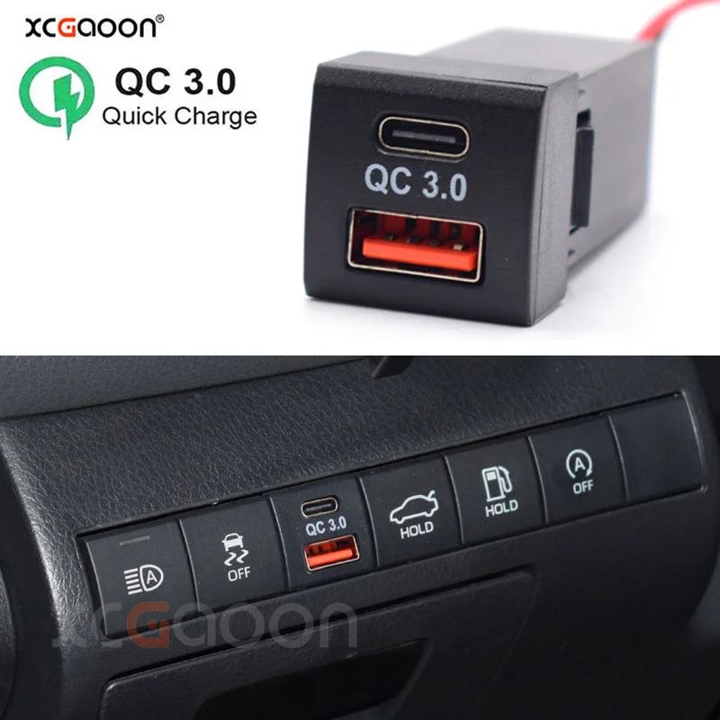 PD Type-C & USB QC3.0 CellPhone Car Quick Charger for Toyota Land Cruiser Prado 150 Series Rav4 Camry Hiace Corolla