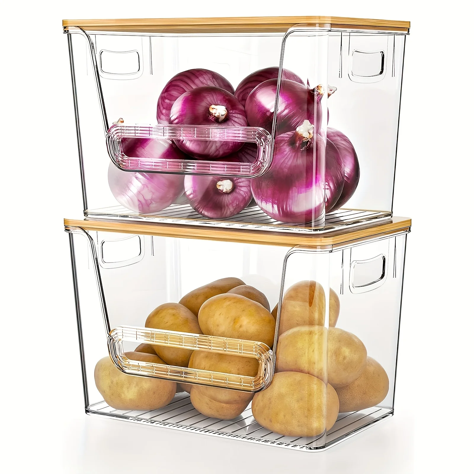 

Набор из 2 штабелируемых органайзеров для кухонных шкафов, очень большие, из прозрачного акрила, прочные контейнеры для хранения, подходят для различных целей