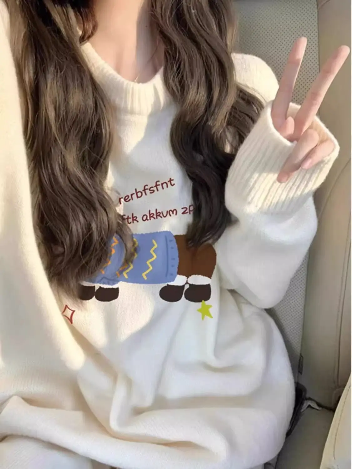 Milk Whirring Lazy Wind Explosions Dachshund Printed Sweater Female Korean Loose Small Soft Waxy Coat in Autumn and Winter.