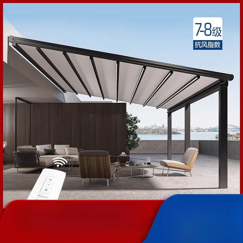 

Электрический складной навес, тент, телескопический пульт дистанционного управления, открытый двор, терраса, двор, защита от солнца, потолок в солнечной комнате