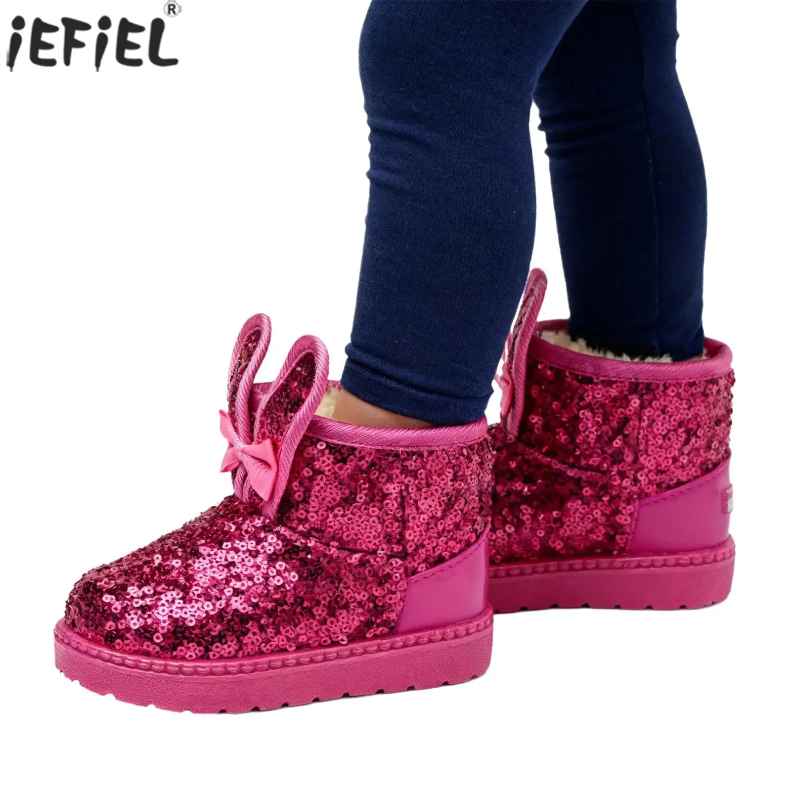 

Зимние сапоги с бантом и кроличьими ушками для маленьких девочек, уличная теплая зимняя обувь на нескользящей подошве на флисовой подкладке, подарок на праздник, день рождения