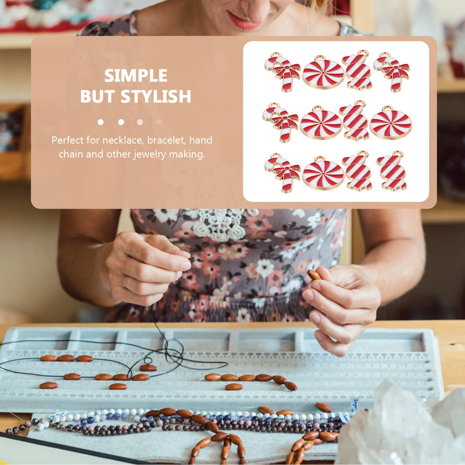 

90Pcs Christmas Candy Cane Charms Mini Alloy Pendants DIY Jewelry Making Supplies Necklace Earrings Bracelets Christmas Charms