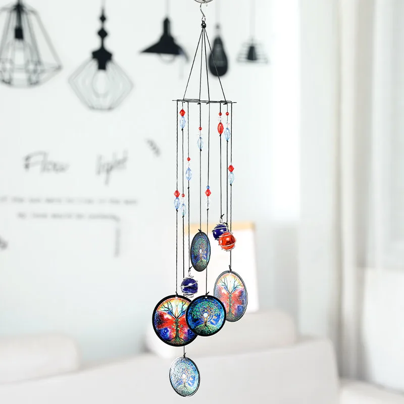 Charm Energy Reiki Chakras Tree of Life Mascot Crystal Ball Metal Wind Chimes Sound Meditation Healing Garden Hanging Pendant