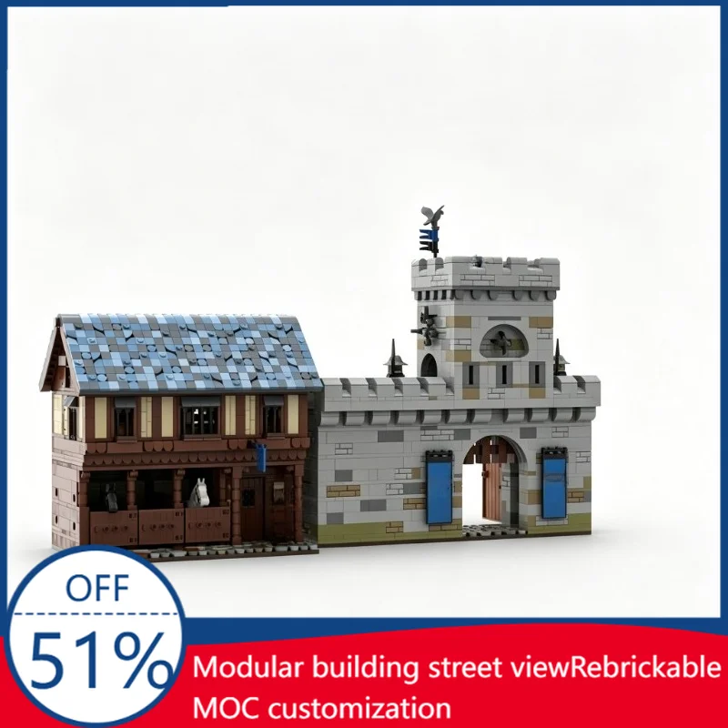 

2843Pcs Black Falcons Gatehouse And Stables Custom Building Blocks Medieval Castle Gate With Stable Scene Model Assembly Gifts