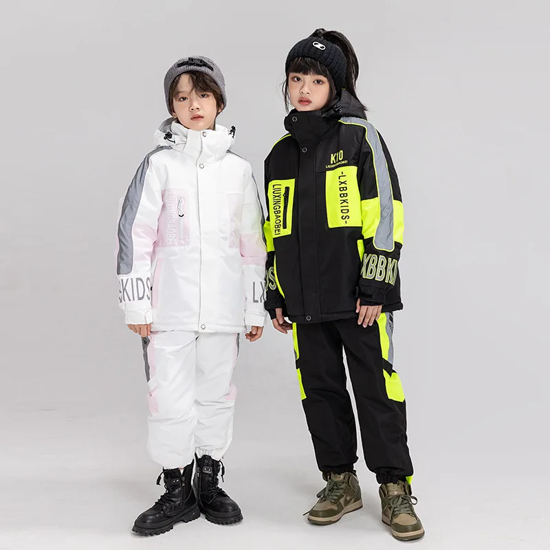 Novas crianças terno de esqui térmico meninos meninas jaqueta de esqui calças definir à prova vento à prova dwindproof água roupas snowboard