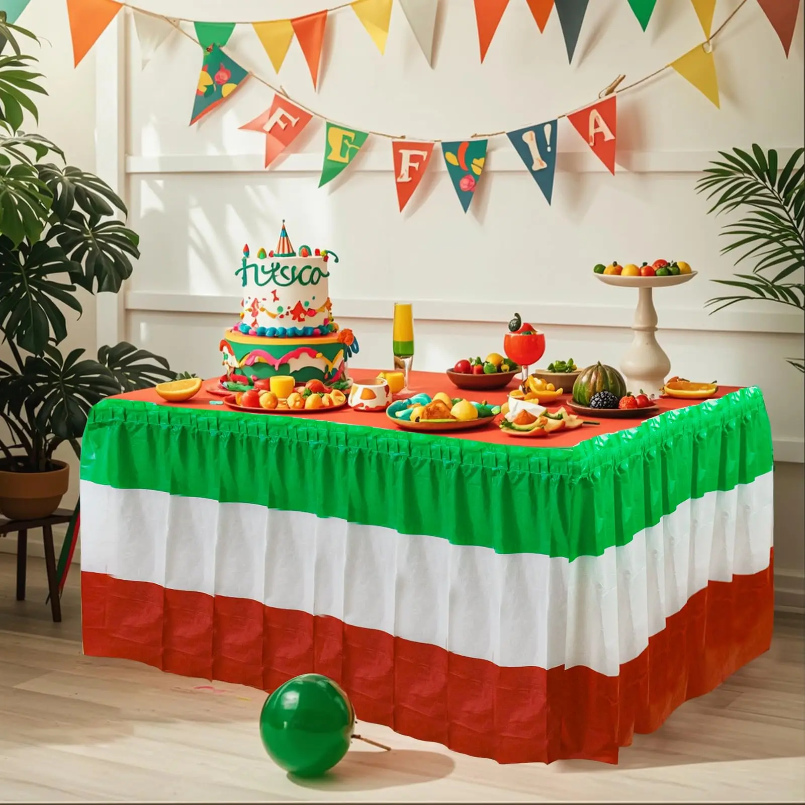 Faldas de mesa rojas, blancas y verdes, faldas de mesa mexicanas, faldas de mesa de plástico desechables, decoraciones de fiesta italianas mexicanas para italiano