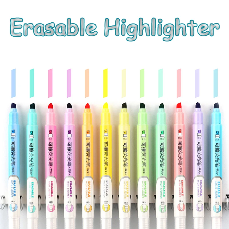 6 Colors Erasable Highlighters Pastel Markers Fluorescent Pen Light Color  Pen Markers Drawing Marking School Office Stationery