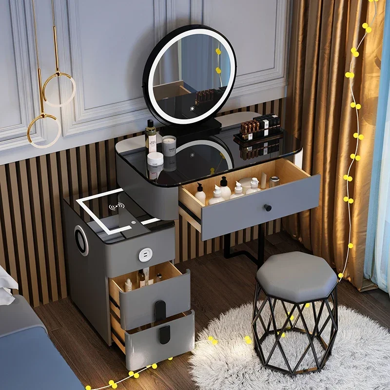 Modern Multifunctional Vanity Tables Simple Storage Nordic Glass Vanity Tables Makeup Tavolo Trucco Bedrooms Furniture