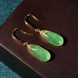 Jade Water Drop Earrings Vintage Carved Natural Green Women Stone Fashion Charm Lucky Chinese Amulet Gift Luxury Jewelry
