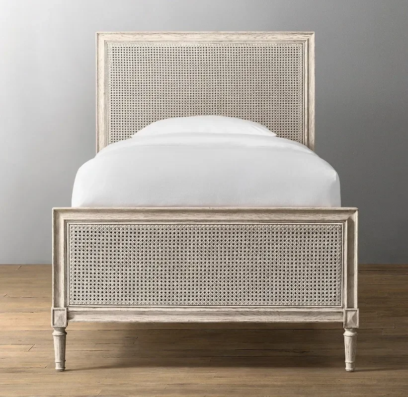 American rural solid wood retro master bedroom double bed simple French 1.8 meters fabric wedding bed hotel single bed