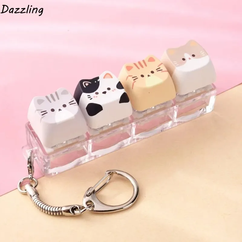 Kawaii Creative Cat Fan Fingertip Keyboard Design Keychain Stress Reducing Pendant Unique Birthday Gift Home Garden Decoration