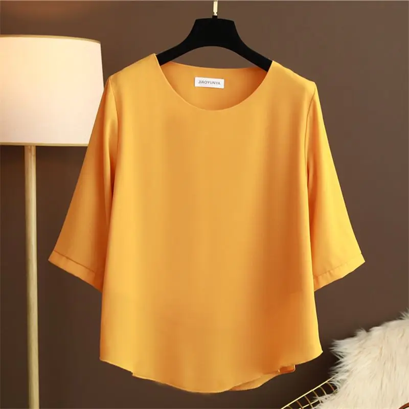 Elegant Vintage Women Oversized Chiffon T-shirt Koreon Fashion Summer Tees Female Clothing Half Sleeve Big Size Pullover Tops