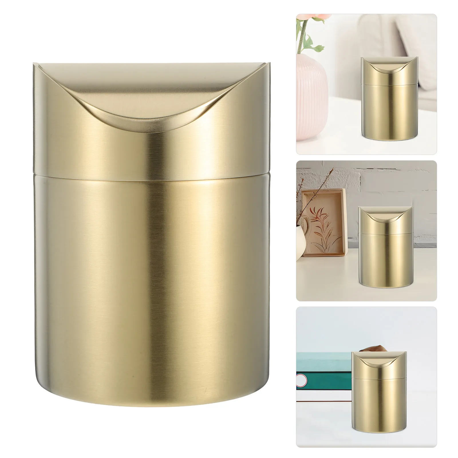 

Mini Stainless Steel Trash Can Desk Garbage Container Countertop Waste Bin with Lid for Home Office Kitchen Desk Trash Can