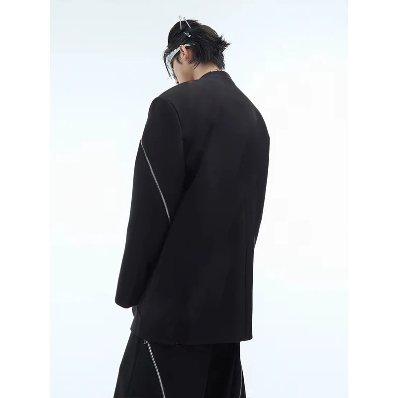 Men's Personalized Korean Style Zipper Decoration Suit Jacket Spring Autumn Fashion Blazer for Stage Performance