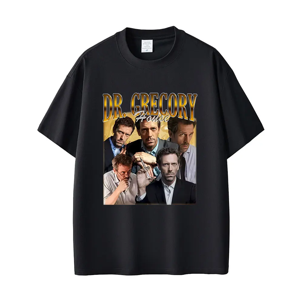 Dr. Gregory House MD Lustiges Grafik-T-Shirt für Männer und Frauen, Lässiges Vintage-T-Shirt, 100% Reine Baumwolle, Übergroßes Kurzarm-T-Shirt – Detail 2