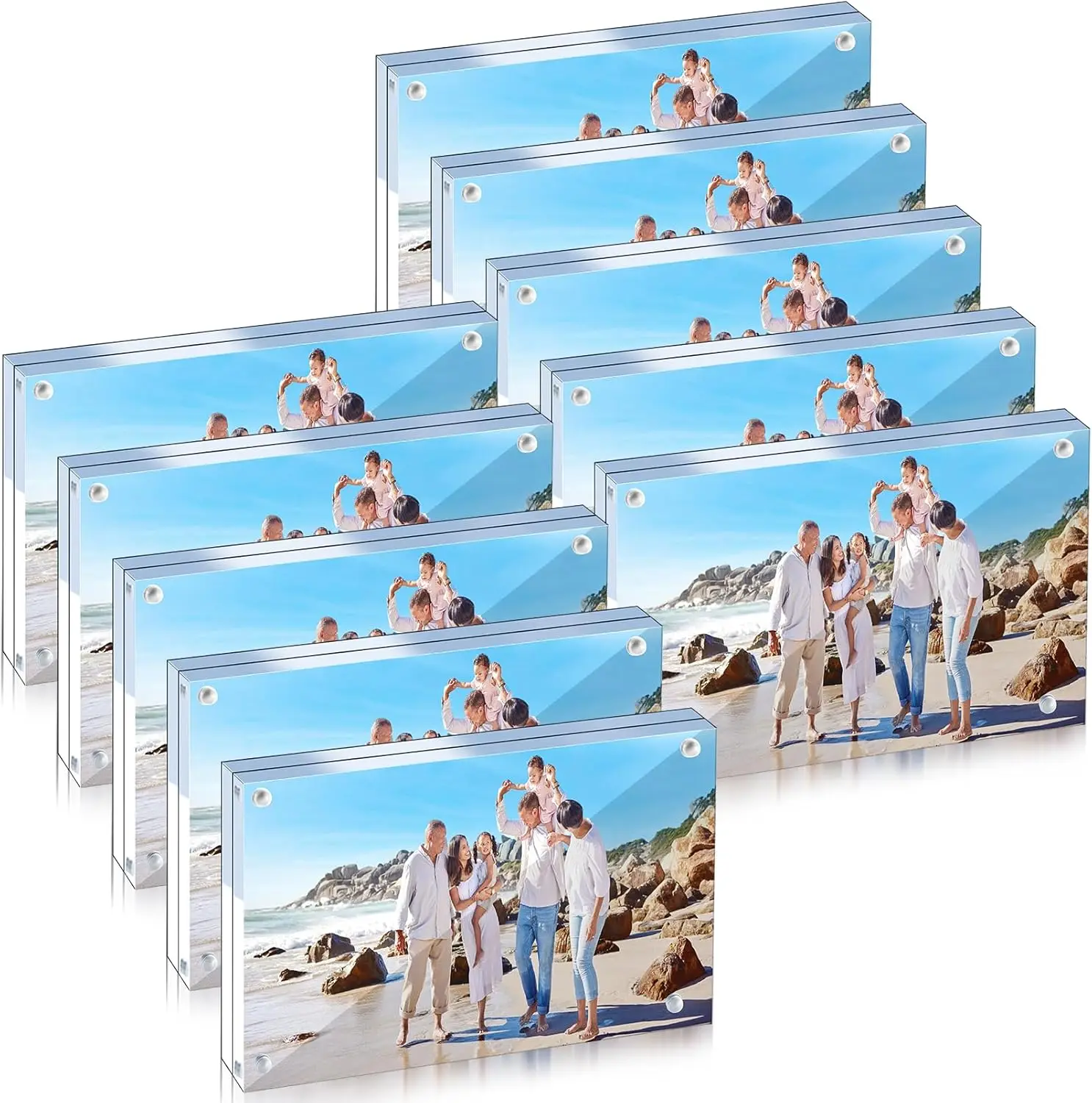 

12 Pcs Acrylic Picture Frames,Double Sided Magnetic P Frame,10+10Mm Thi Clear Framel Desktop Display For Bedroom Living Room