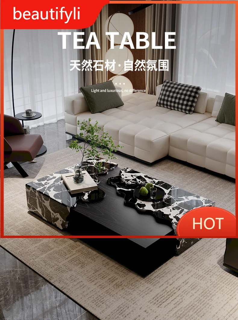 

Luxury stone coffee table designer artistic creativity high sense natural marble coffee table rectangle D80