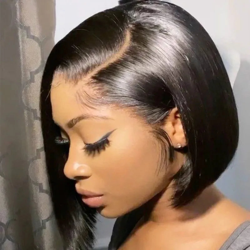 Best-selling synthetic fiber wig female side part bobo short straight hair fashion black high temperature silk full head cover image 4