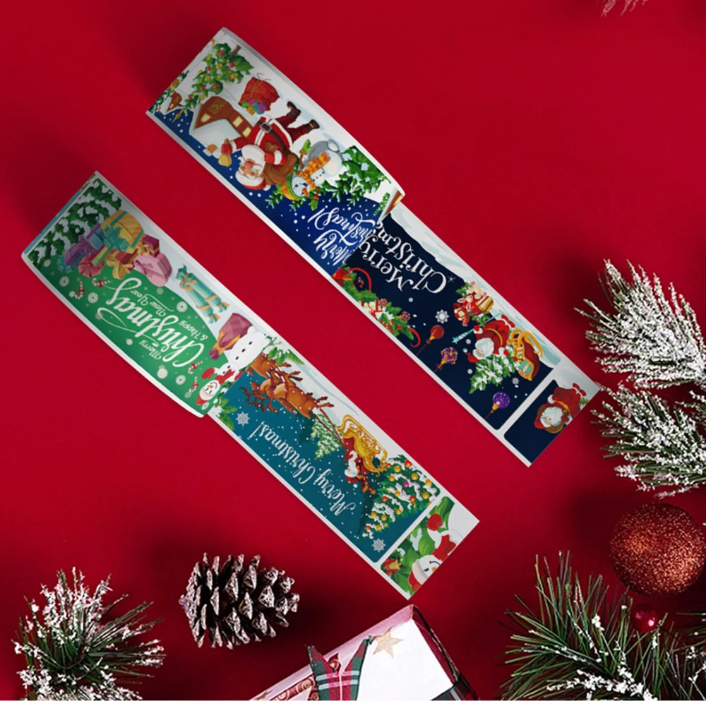 

120pcs/roll Rectangular Christmas Stickers Self-adhesive Label Stickers Gift Packaging Sealing Stickers Stationery